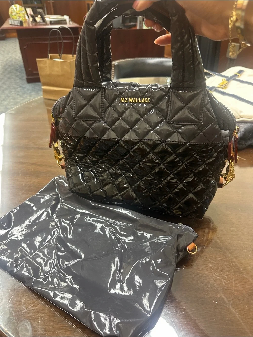 MZ Wallace Quilted Patent Top-Handle Satchel - Black
